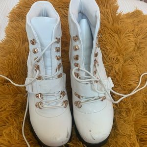 Chunky white combat boots